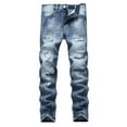 thumbnail image 1 of Mens Jeans Streetwear Ripped Straight Leg Slim Fit Denim Pants Fashion Stretch Casual Versatile Outdoor Denim Pants, 1 of 2