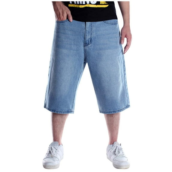 Mens Jeans Summer Hop Plus Size Loose Solid Trend Baggy Skateboard Denim Capri Trousers Casual Comfortable Mens Pants Light Blue 40