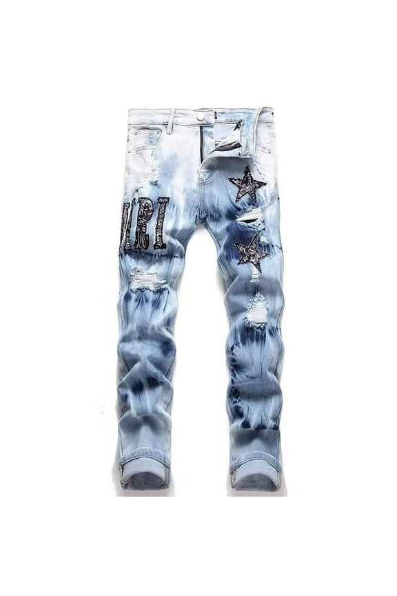 Mens Jeans Summer Trendy Ripped Slim Fit Stretchy Denim Trousers Street Style Distressed Flex Casual Men Pants