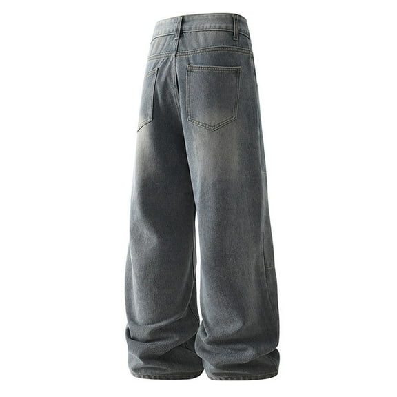 Mens Jeans Trendy New Jeans Fashionable Handsome Piercing Straight Leg Jeans Pants Stretch Casual Relaxed Fit Outdoor Denim Pants