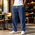 thumbnail image 1 of Mens Jeans Washed Denim Wide Leg Trousers Drawstring Elastic Waist Straight Leg Pants Loose Fit Casual Denim Pants, 1 of 6
