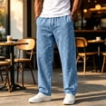 thumbnail image 1 of Mens Jeans Washed Denim Wide Leg Trousers Loose Fit Casual Denim Pants Drawstring Elastic Waist Straight Leg Pants, 1 of 6