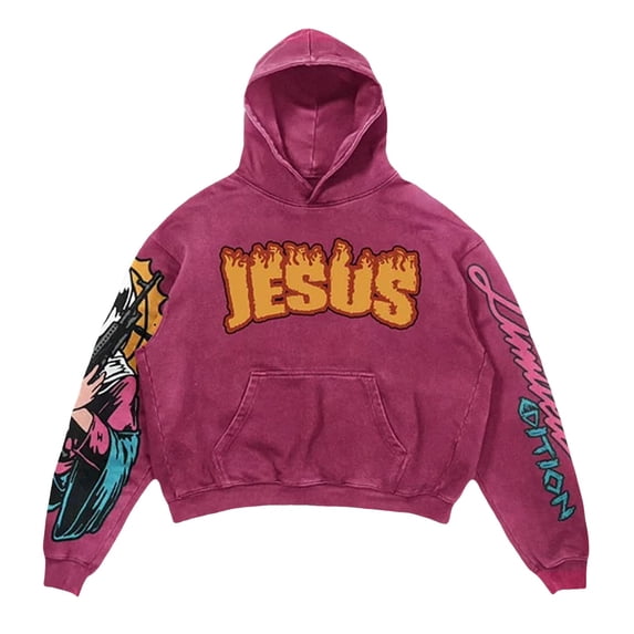 Mens Jesus Graphic Printed Hoodie Loose Fit Long Sleeve Casual Pullover Hooded Sweatshirt Top for Fall Winter