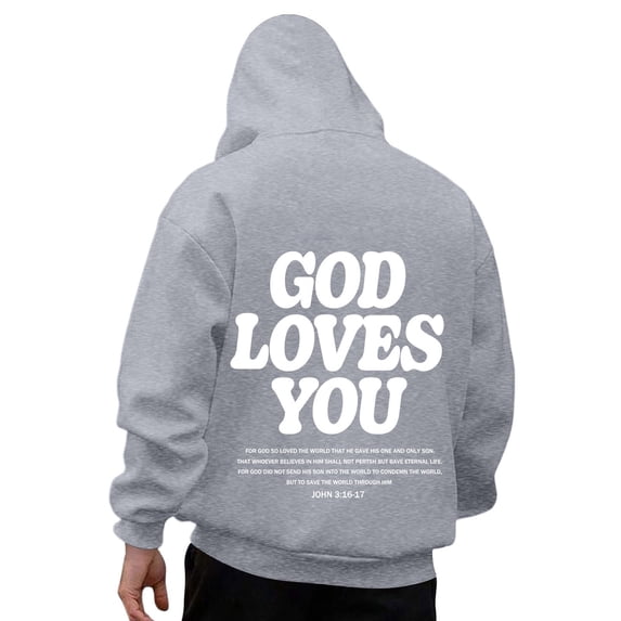 Mens Jesus Hoodie Cross Print Christian Religious Sweatshirt Long Sleeve Pullover Tops Spring Loose Grey XXL
