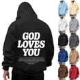 thumbnail image 1 of Mens Jesus Hoodie Cross Print Pullover Sweatshirt Christian Religious Long Sleeve Tops Oversized Red S, 1 of 6