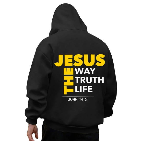 Mens Jesus Hoodie Letter Print Hooded Sweatshirt Relaxed Fit Long Sleeve Casual Streetwear Hoodies for Men Graphic