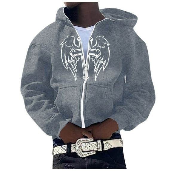 Mens Jesus Hoodie Retro Long Sleeve Letter Print Zip Up Hoodies Fall Winter Relaxed Fit Casual Streetwear Hoodies Men