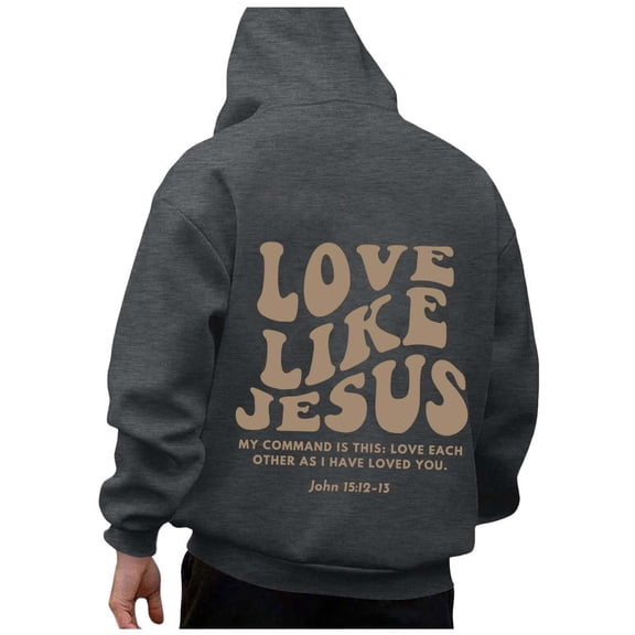 Mens Jesus Hoodies Faith Christian Hooded Sweatshirts Religious God Bible Verse Cross Pullover Tops Dark Gray M