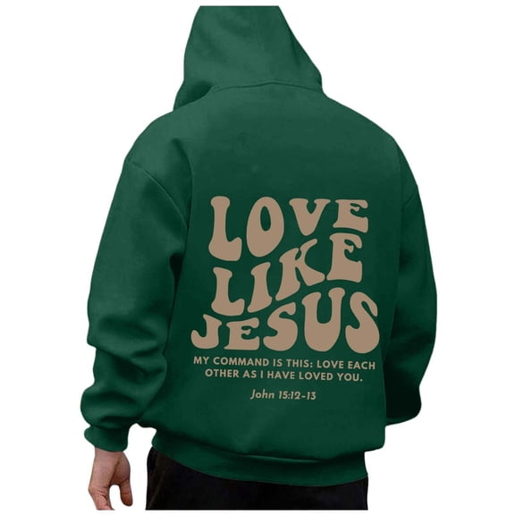 Mens Jesus Hoodies Faith Christian Hooded Sweatshirts Religious God Bible Verse Cross Pullover Tops Green XL