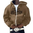 thumbnail image 1 of Mens Jesus Hoodies Faith Christian Zip Up Letter Print Long Sleeve Sweatshirt Y2K Fall Winter Coffee L, 1 of 3