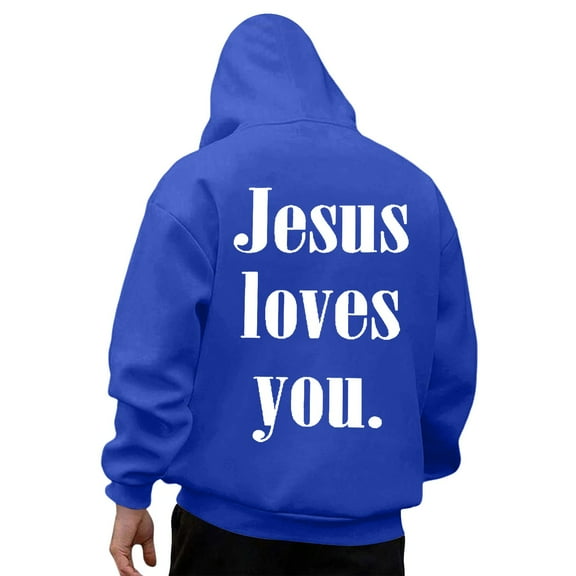 Mens Jesus Hoodies God Bible Verse Religious Christian Faith Pullover Sweatshirts Spring Fall Blue M