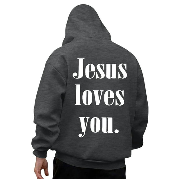 Mens Jesus Hoodies God Bible Verse Religious Christian Faith Pullover Sweatshirts Spring Fall Grey L
