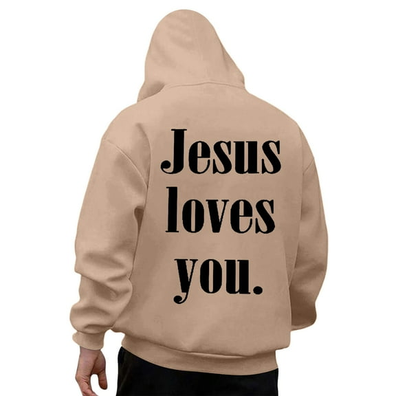 Mens Jesus Hoodies God Bible Verse Religious Christian Faith Pullover Sweatshirts Spring Fall Khaki L