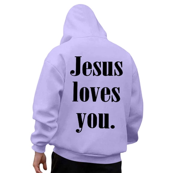 Mens Jesus Hoodies God Bible Verse Religious Christian Faith Pullover Sweatshirts Spring Fall Light Purple L