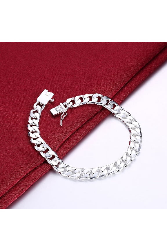 Mens Jewelry Bracelet 925 Sterling Silver 10mm Width Thick Bracelet Jewelry 20cm Bangle Fashion Male Exquisite Square