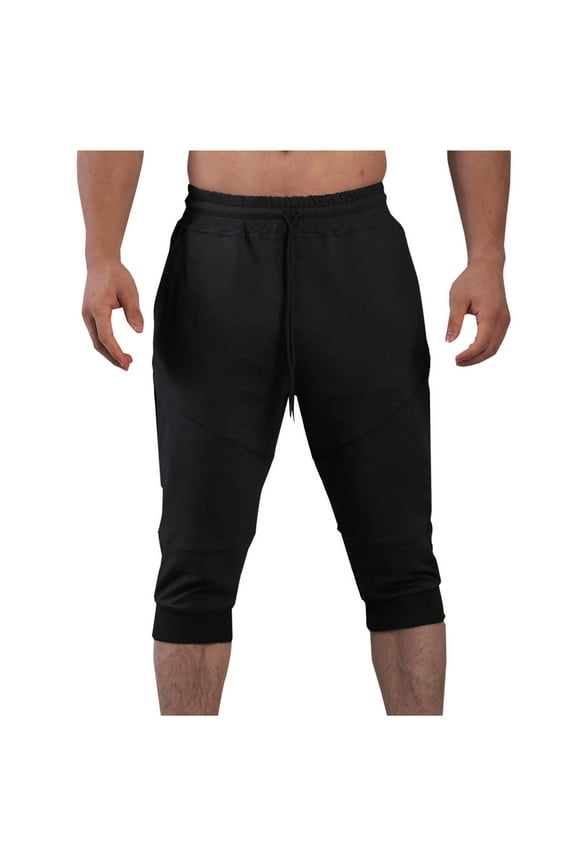 Mens Jogger Capri Pants Active Fit Workout Athletic Gym Capris Elastic Waist Joggers with Pockets