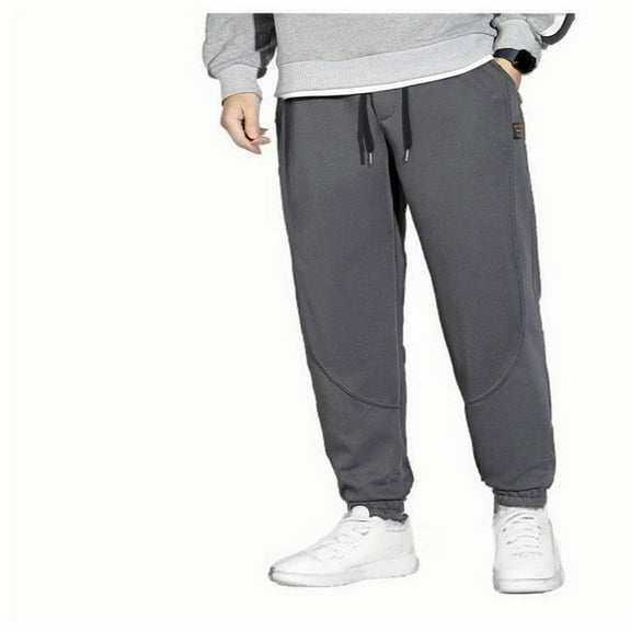 ZQUUVOU Mens Jogger Cotton Solid Color Drawstring Trousers Dark Gray