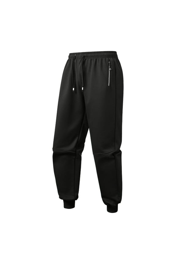 Mens Jogger Pants Fleece Lined Drawstring Elastic Waist Active Athletic Casual Winter Warm Sweatpants with Zip Pockets (L, Black)