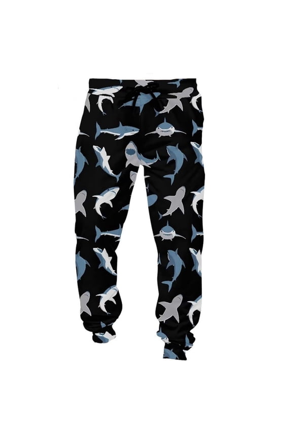 Mens Jogger Pants Funny Shark Print Elastic Waist Running Sports Athletic Slacks