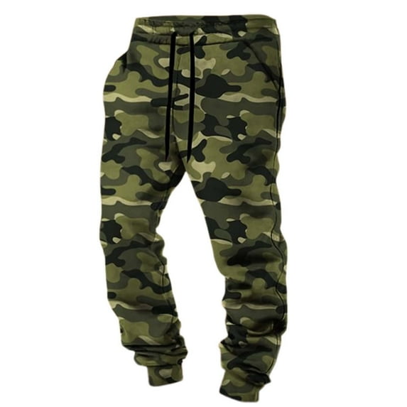 Mens Jogger Pants Large Size Camo Print Sweatpants Lined Drawstring Corded Footpants Fall Winter Casual Workout Pants for Men