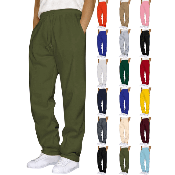 Mens Jogger Pants Men's Comfortable Solid Color Elastic Waist Cargo Pants with Pockets Drawstring Hiking Outdoor Sweatpants