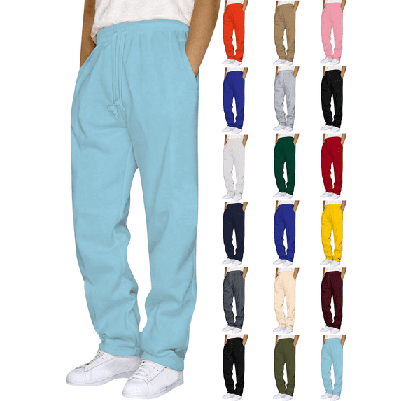 Mens Jogger Pants Men's Comfortable Solid Color Elastic Waist Cargo Pants with Pockets Drawstring Hiking Outdoor Sweatpants