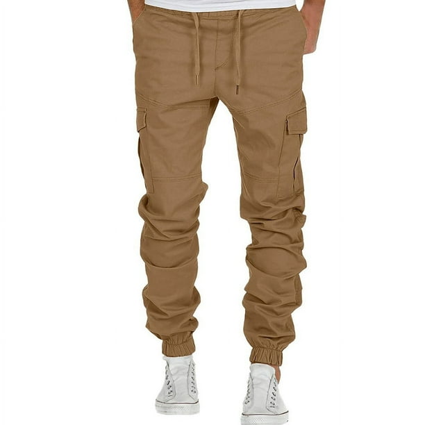 Mens Jogger Pants Sweatpants Pants With Stretch Solid Khaki Xl