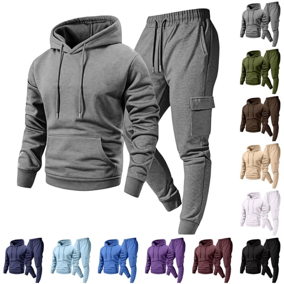 Mens Jogger Sets 2 Piece Outfits Hoodies and Sweatpants for Men Winter Long Sleeve Tracksuit Jogger Sweatpants with Pockets