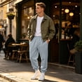 thumbnail image 1 of Mens Jogger Sweatpants Drawstring Elastic Waist Ribbed Cuffed Ankle Pants Solid Color Loose Fit Casual Trousers, 1 of 7
