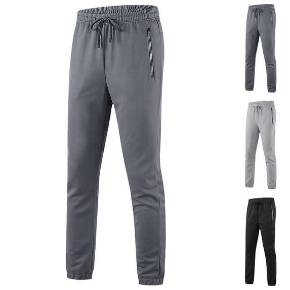 Mens Jogger Sweatpants Drawstring Elastic Waist Running Pants Zipper Pockets Dark Gray XL