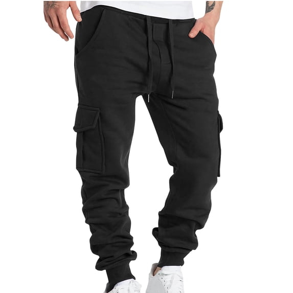 Mens Joggers Cargo Pants Flap Pocket Drawstring Techwear Cargo Pants Athletic Elastic Joggers Casual Trousers Sweatpants Hiking Drawstring Tactical Pants with Multi Pockets