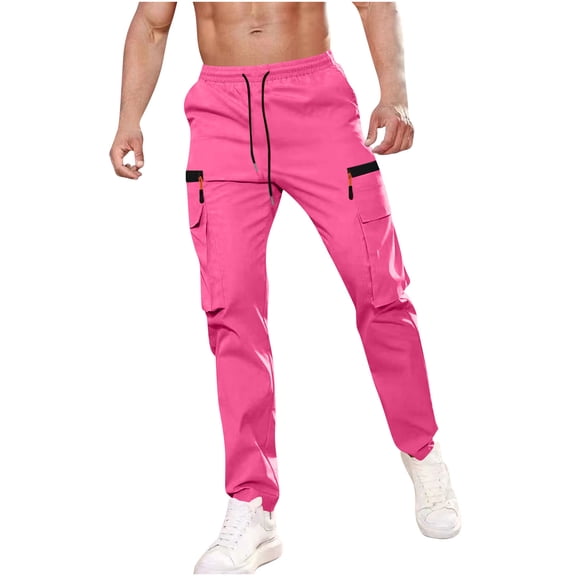 Mens Joggers Cargo Pants Quick Dry Casual Lightweight Athletic Trousers Workout Hiking Sweatpants with Zipper Pockets