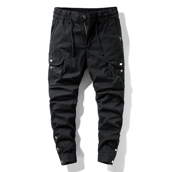 Mens Joggers Pants Casual Solid Color Zipper Multi-pocket Trousers Loose Tapered Stretch Slim Fit Cotton Sweatpants