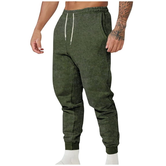 Mens Joggers Pants Drawstring Elastic Wrist Solid Color Pants Olive Green