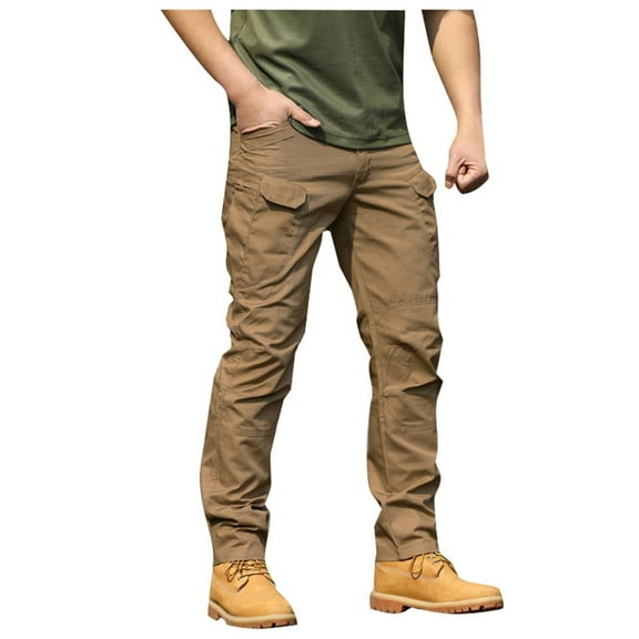 Mens Joggers Pants Straight Leg Jogging Sweatpants Trousers Elastic Waist Cotton Streetwear Trousers Slim Fit Casual Cargo Pant,Brown,S