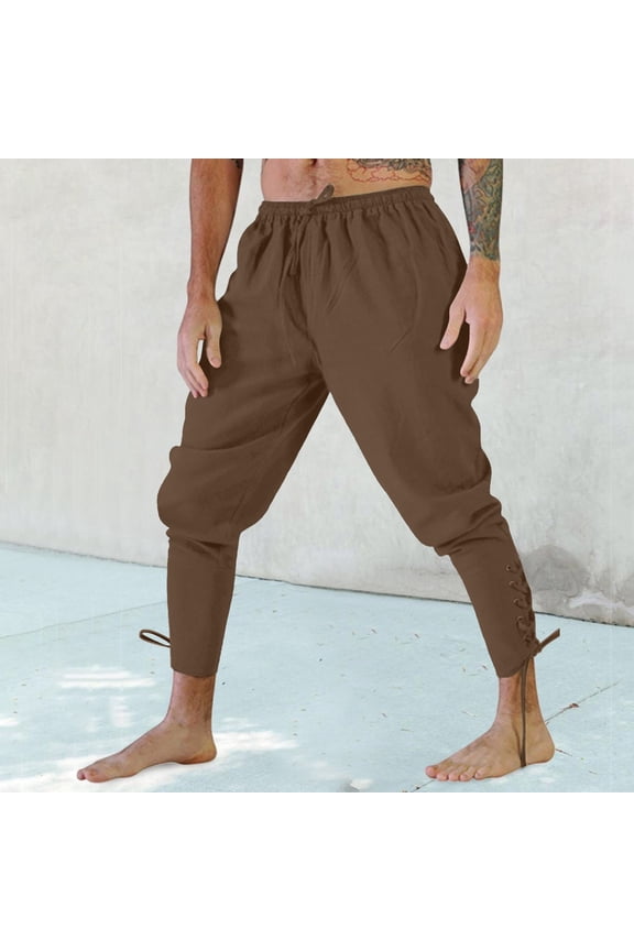 Mens Joggers with Pockets Solid Color Mid Waisted Fashion Loose Long Pant Retro Ankle Strap Lace Up Leggings Pants Travel Fall Hiking Outdoor Sport Pants