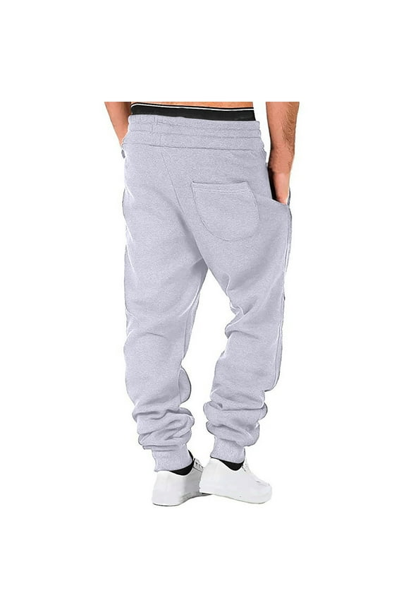 Mens Joggers Sweatpants Drawstring Straight Leg Sweat Pants Solid Color Casual Bottoms Straight Running Fitness Gym Activewear Lounge Soft Men's Trouser with Pockets Gray XL
