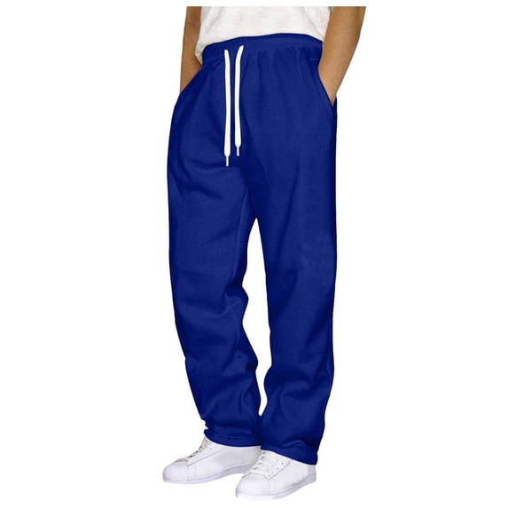 Mens Joggers With Pockets Baggy Sweatpants Men Fleece Wide Leg Sweatpants with Pockets, Open Bottom