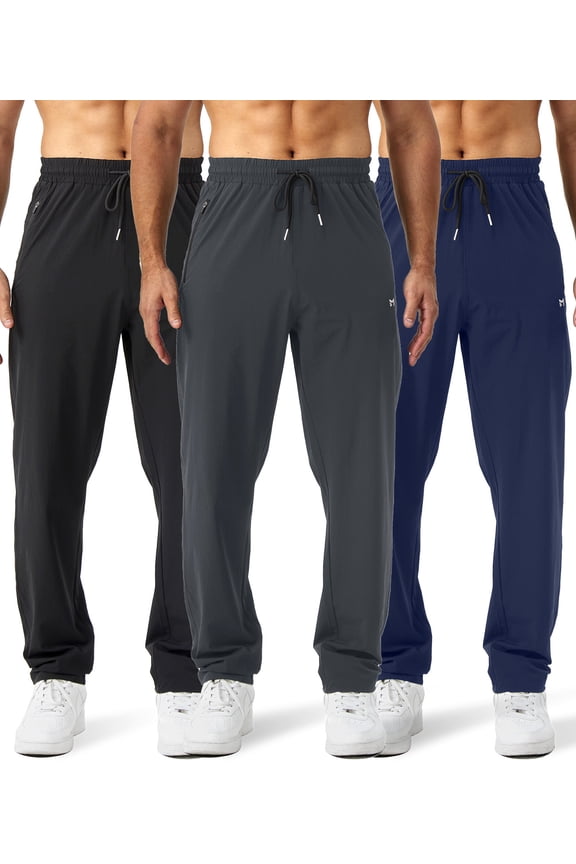 Sweat Pants Jogger Zipper Pockets Open Bottom, Sweatpants 3 Pack Men's