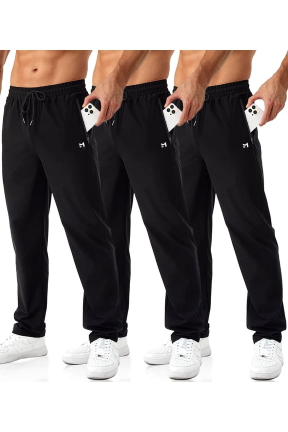 Mens Joggers with Zipper Pockets Open Bottom Sweatpants for Men 3 Pack Lightweight Track Pants Men for Workout,Gym