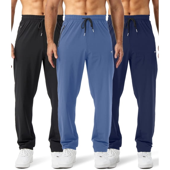Potopok Sweat Pants Jogger Zipper Pockets Open Bottom, Sweatpants 3 Pack Men's