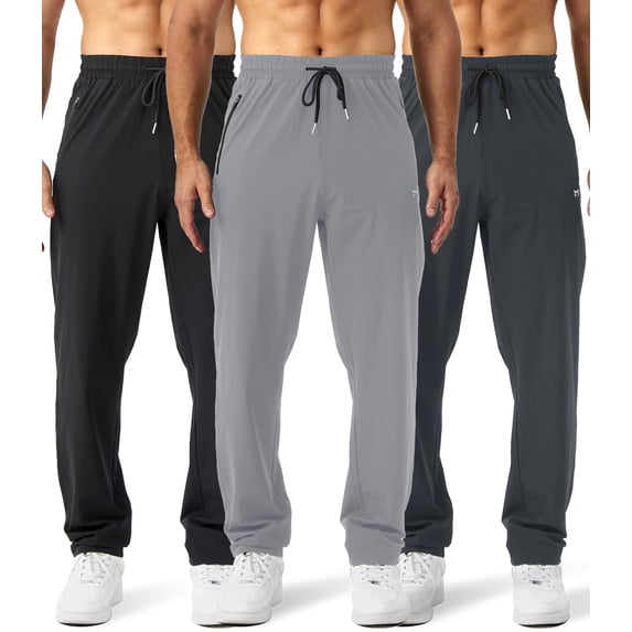 Potopok Sweat Pants Jogger Zipper Pockets Open Bottom, Sweatpants 3 Pack Men's