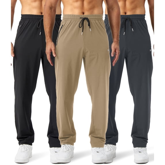 Potopok Sweat Pants Jogger Zipper Pockets Open Bottom, Sweatpants 3 Pack Men's
