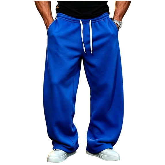 Mens Jogging Pants Drawstring Straight Leg Sports Sweatpants Casual Athletic Joggers with Pockets Solid Color Elastic Waist Lounge Trousers