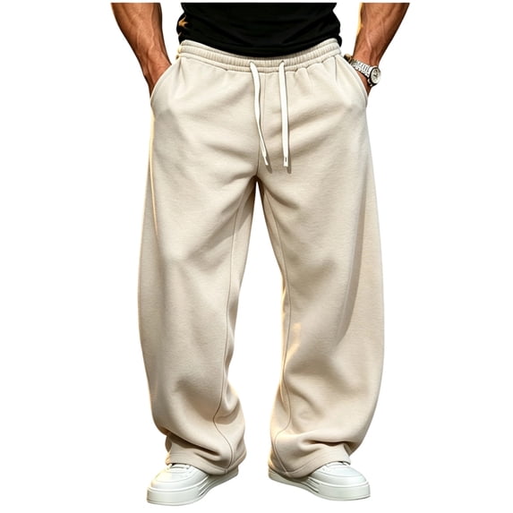 Mens Jogging Pants Drawstring Straight Leg Sports Sweatpants Casual Athletic Joggers with Pockets Solid Color Elastic Waist Lounge Trousers