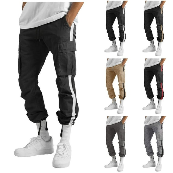 Mens Jogging Pants with Zipper Pockets Mens Cargo Pants Men's Solid Casual Outdoor Straight Pant Type Fitness Trousers with Multiple Pockets Khaki Pants for Men