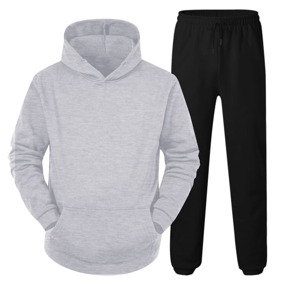 Mens Jogging Suits 2 Piece Set Solid Color Casual Hooded Sweatshirts And Running Pants Outfit Fall Winter Suits Set