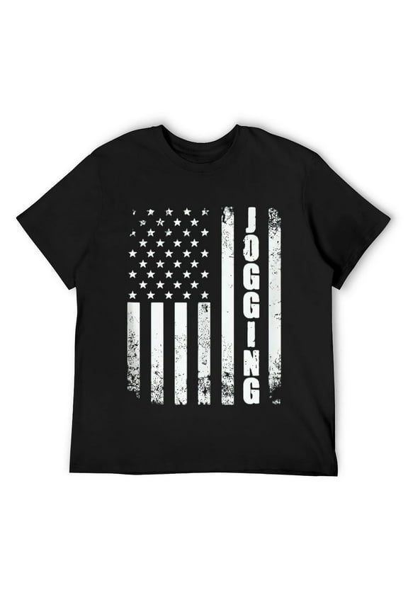 Mens Jogging USA American Flag Running Patriotic Sports Joggers T Shirt Black