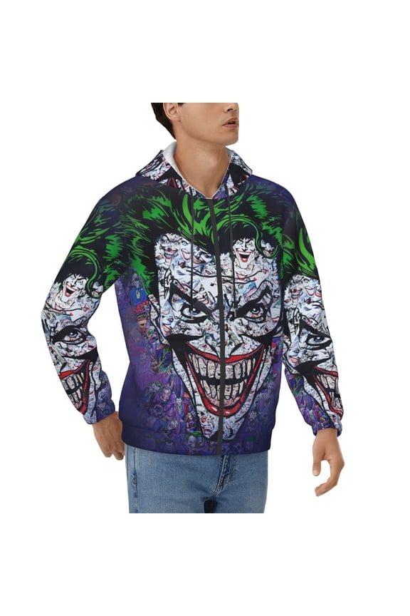 Mens Joker Zip Up Graphic Hoodie with Pockets Comfort Long Sleeve Soft Hoodies