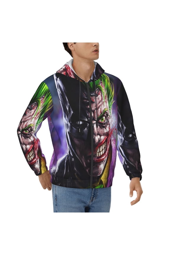 Mens Joker Zip Up Graphic Hoodie with Pockets Comfort Long Sleeve Soft Hoodies